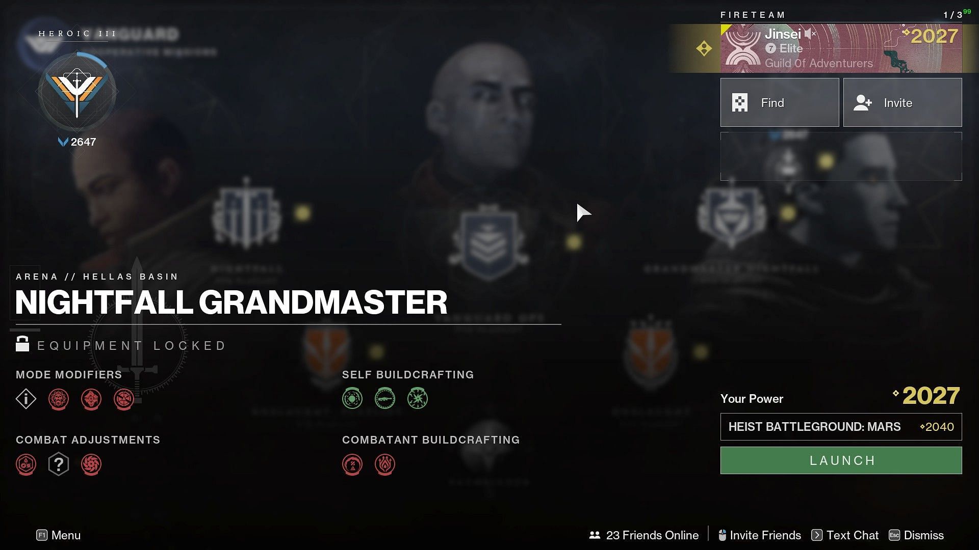 Heist Battlegrounds Mars Nightfall modifiers in Destiny 2 (Image via Bungie)